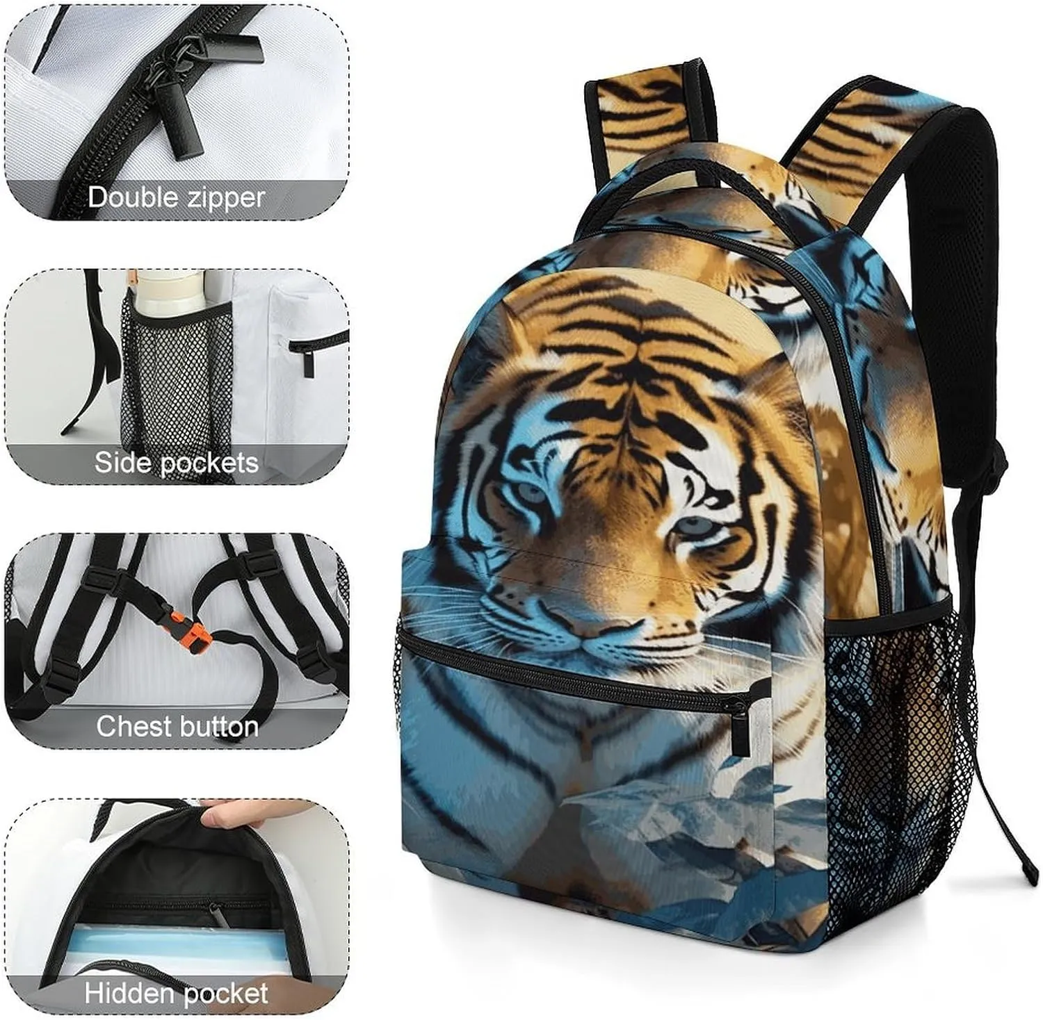 Small Backpacks Personalized African Wildlife Tiger Printing Travel Bag Lightweight Travel Backpack For Women Men