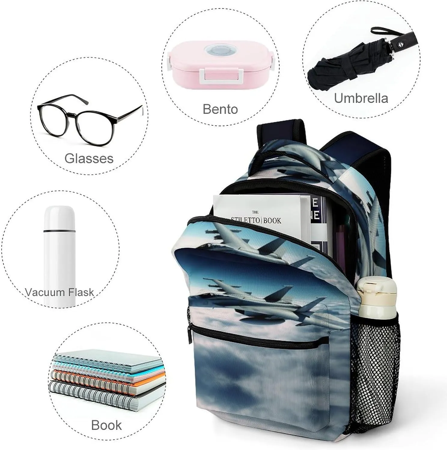 Small Backpacks Personalized Aircraft Fighter Jets Printing Travel Bag Lightweight Travel Backpack For Women Men
