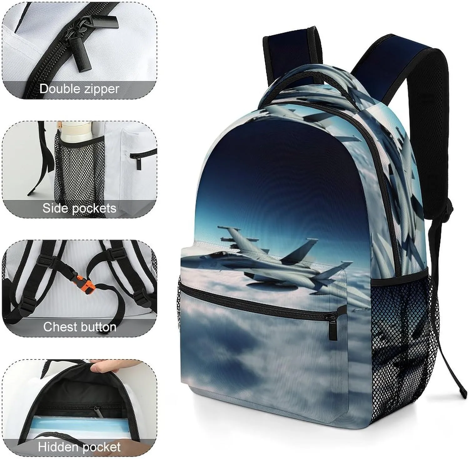 Small Backpacks Personalized Aircraft Fighter Jets Printing Travel Bag Lightweight Travel Backpack For Women Men
