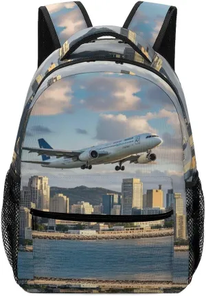 Small Backpacks Personalized Airplane And City Printing Travel Bag Lightweight Travel Backpack For Women Men