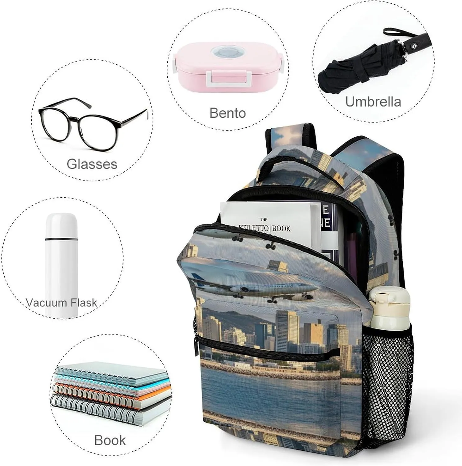 Small Backpacks Personalized Airplane And City Printing Travel Bag Lightweight Travel Backpack For Women Men