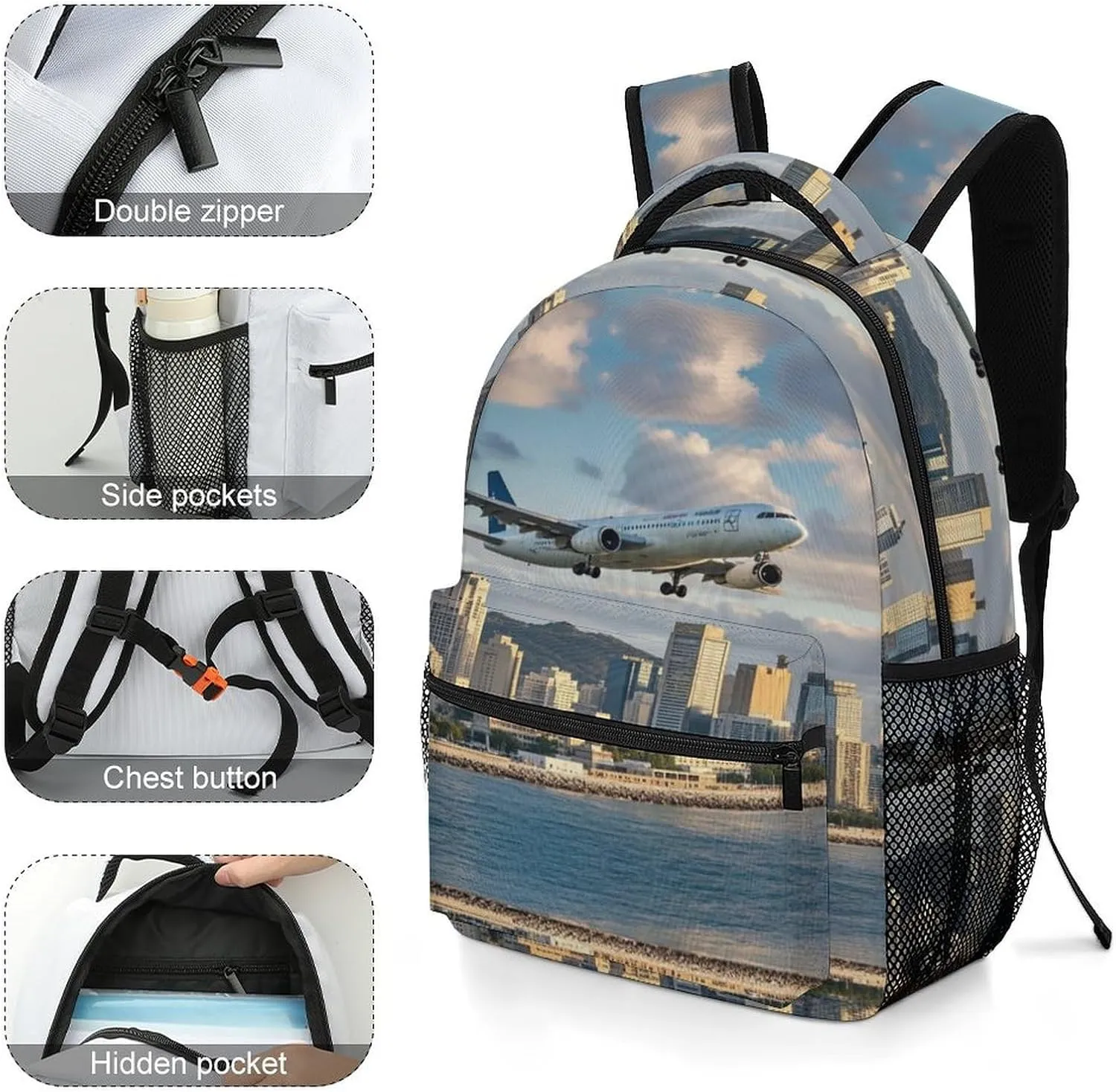 Small Backpacks Personalized Airplane And City Printing Travel Bag Lightweight Travel Backpack For Women Men