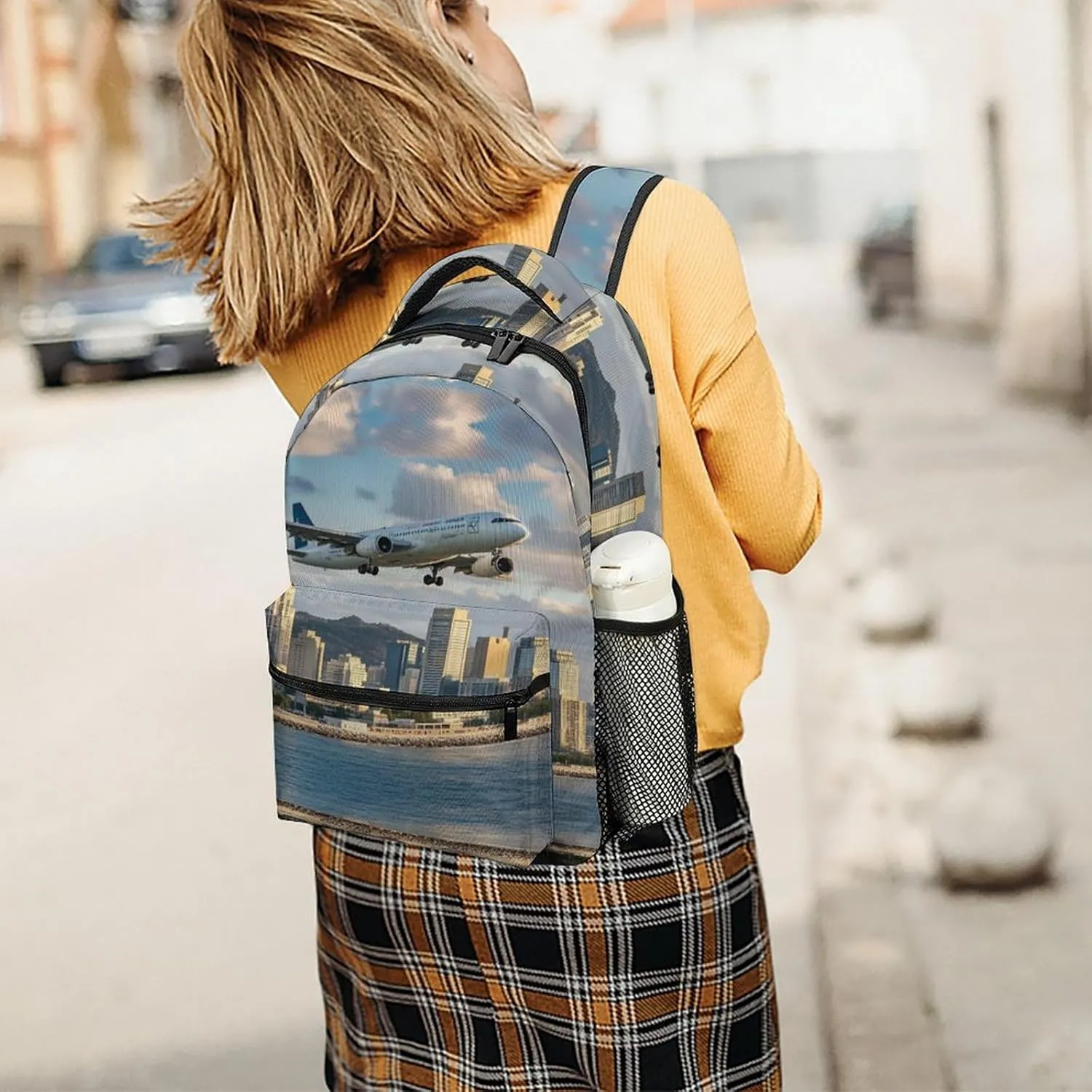 Small Backpacks Personalized Airplane And City Printing Travel Bag Lightweight Travel Backpack For Women Men