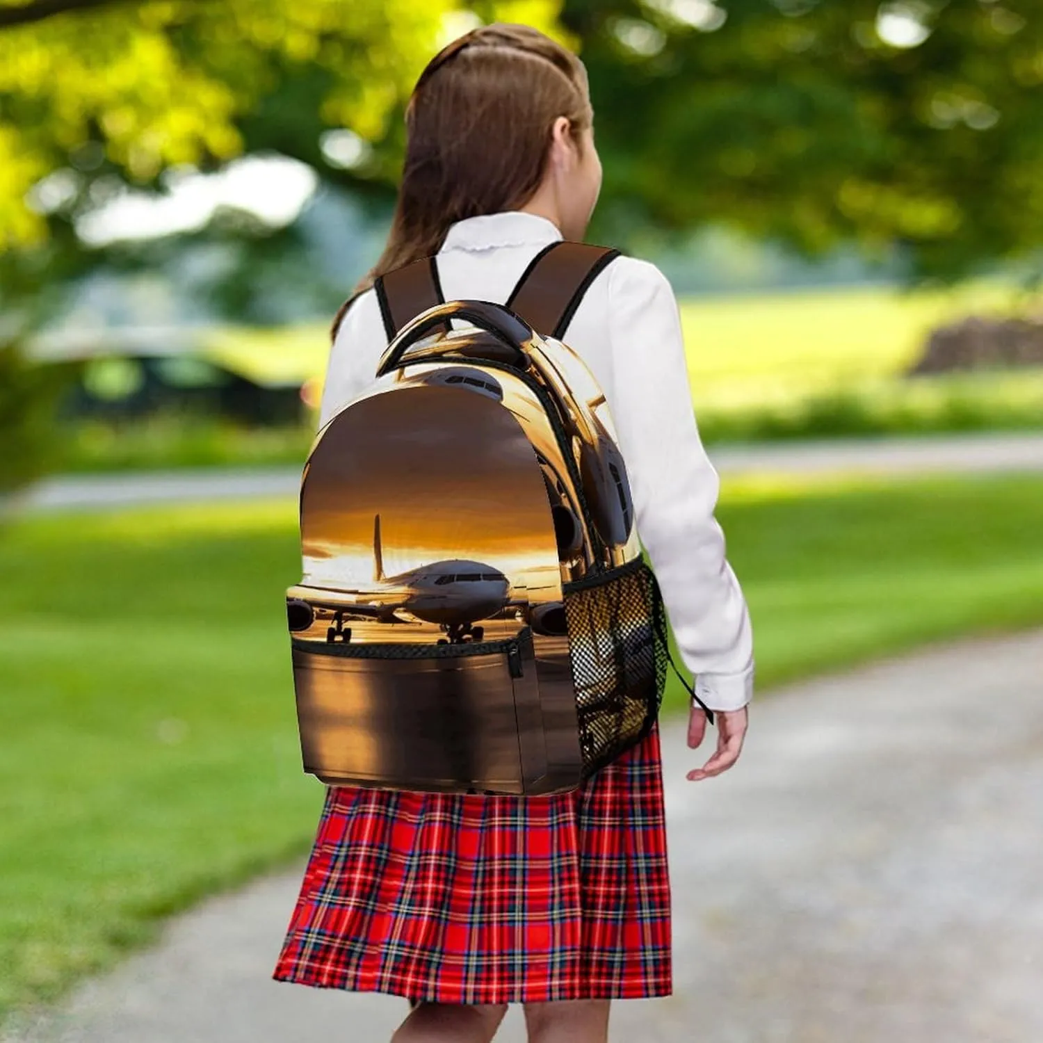 Small Backpacks Personalized Airplane in The Evening Light Printing Travel Bag Lightweight Travel Backpack For Women Men