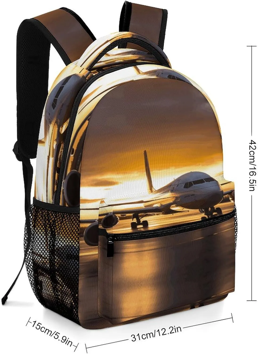 Small Backpacks Personalized Airplane in The Evening Light Printing Travel Bag Lightweight Travel Backpack For Women Men