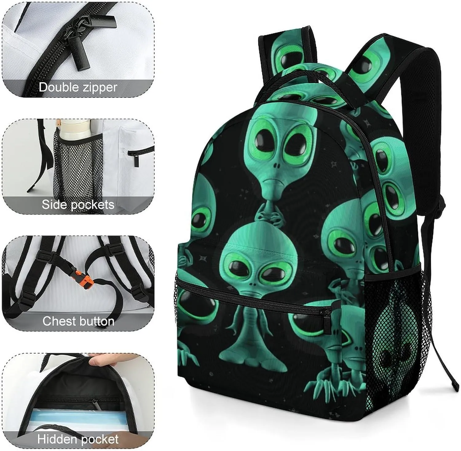 Small Backpacks Personalized Aliens Printing Travel Bag Lightweight Travel Backpack For Women Men