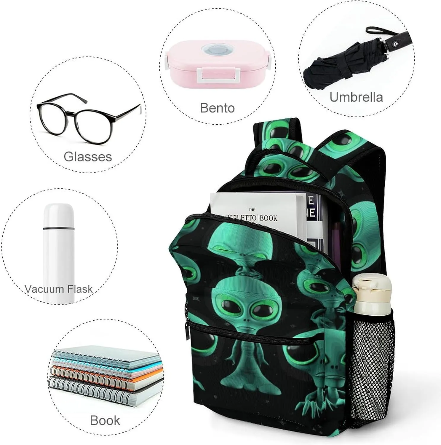 Small Backpacks Personalized Aliens Printing Travel Bag Lightweight Travel Backpack For Women Men