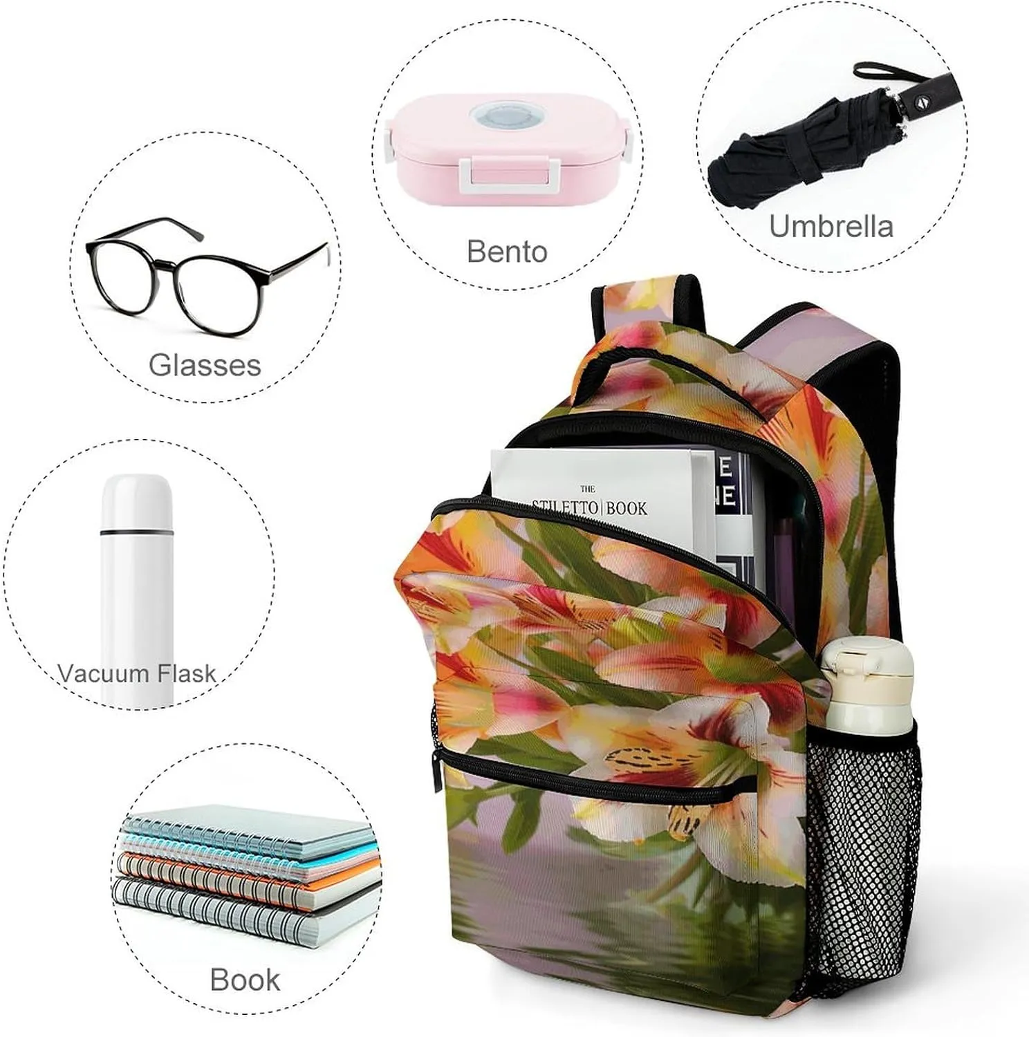 Small Backpacks Personalized Alstroemeria Printing Travel Bag Lightweight Travel Backpack For Women Men