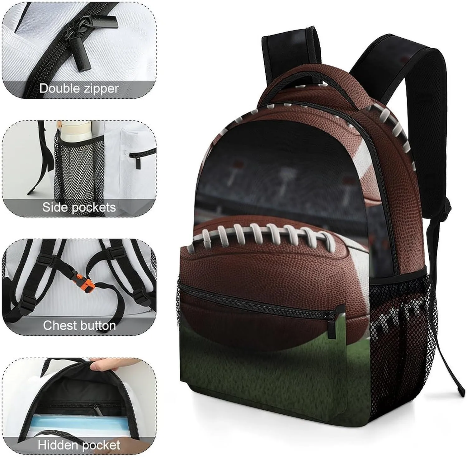 Small Backpacks Personalized American Football Printing Travel Bag Lightweight Travel Backpack For Women Men