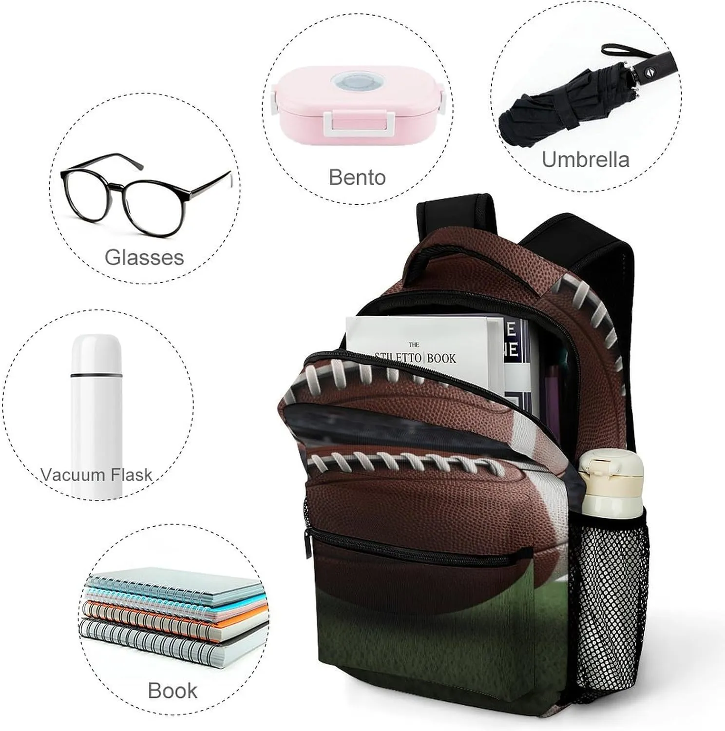 Small Backpacks Personalized American Football Printing Travel Bag Lightweight Travel Backpack For Women Men