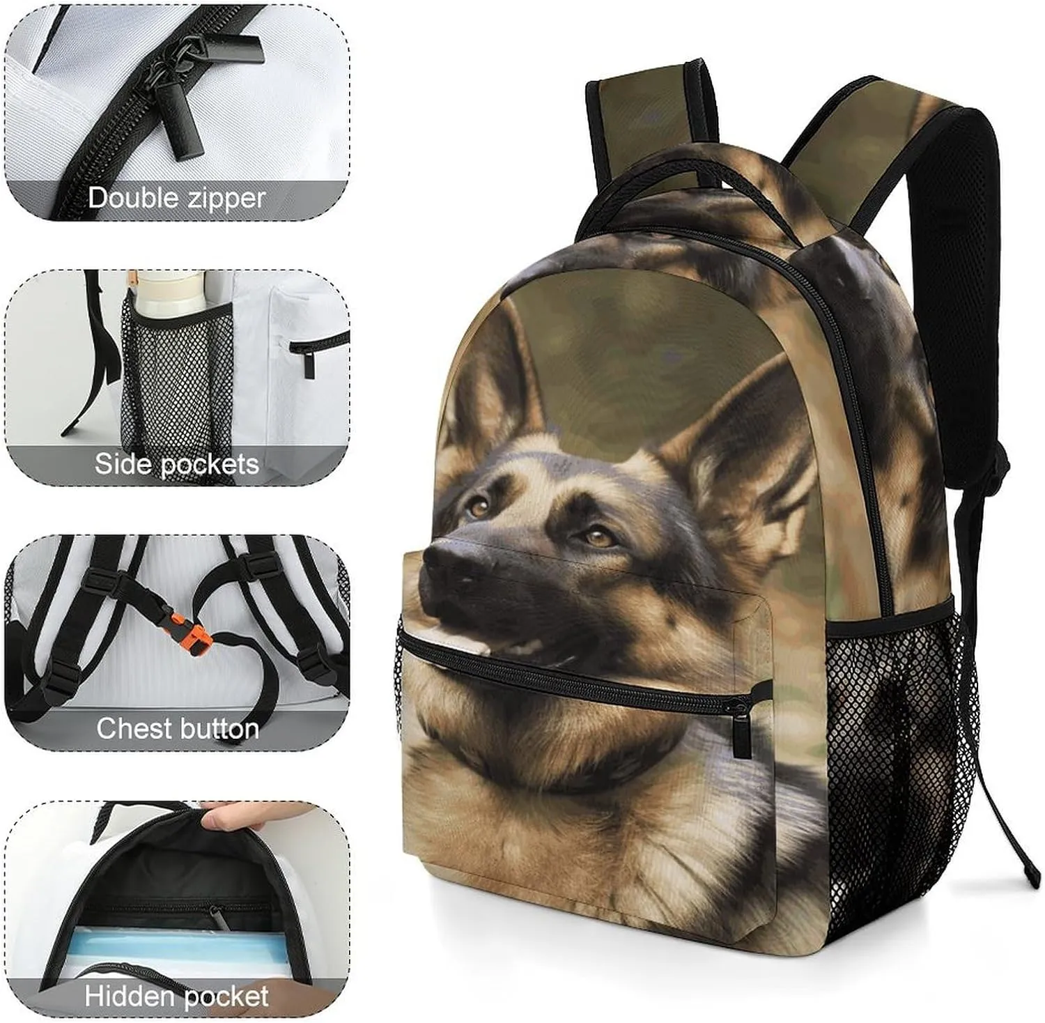 Small Backpacks Personalized Animal German Shepherd Printing Travel Bag Lightweight Travel Backpack For Women Men