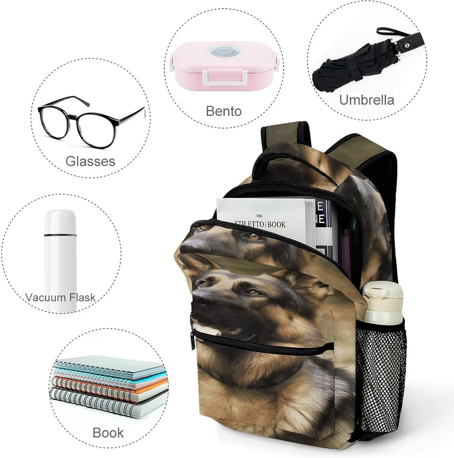 Small Backpacks Personalized Animal German Shepherd Printing Travel Bag Lightweight Travel Backpack For Women Men