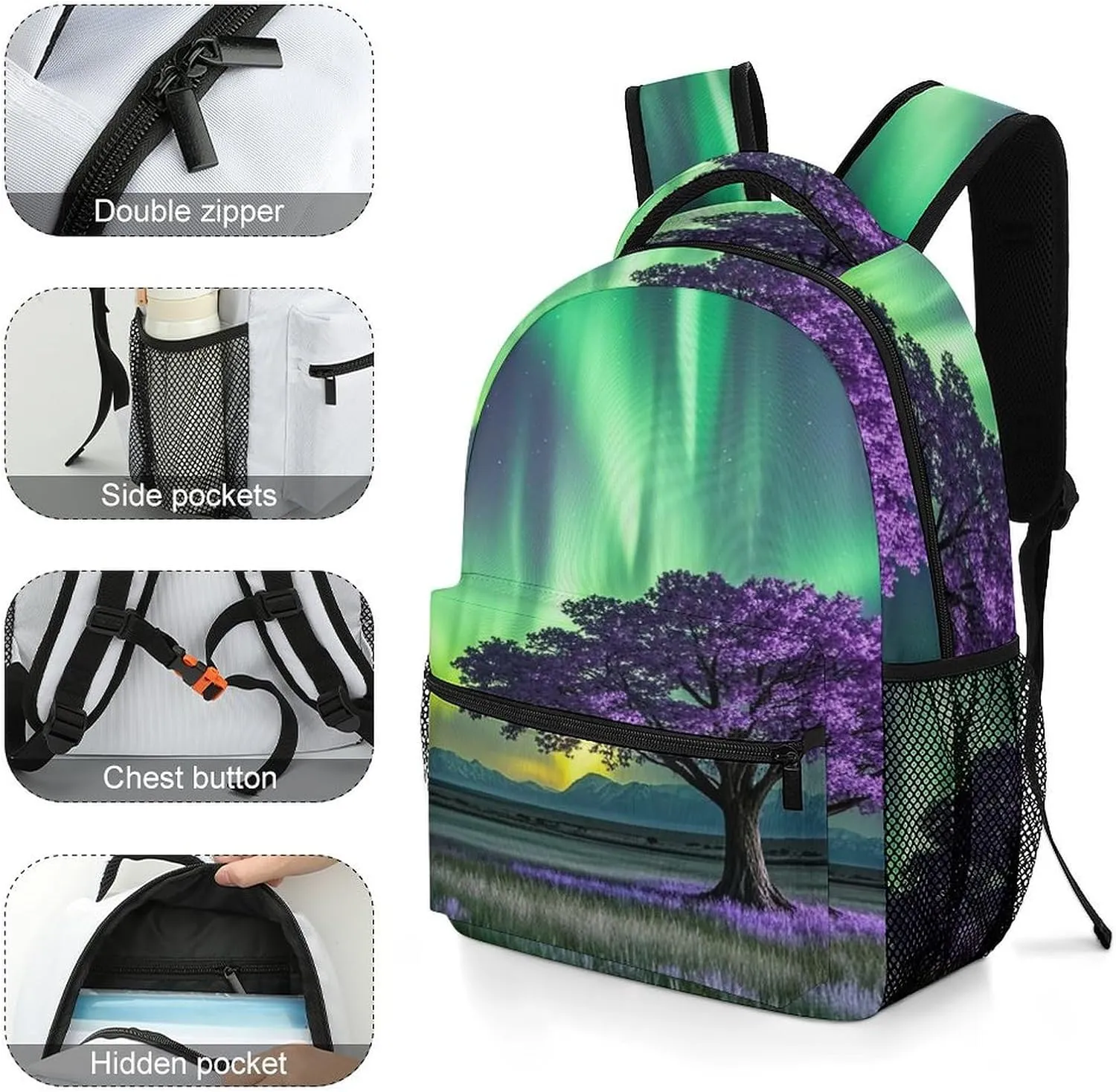 Small Backpacks Personalized Artistic Purple Tree Printing Travel Bag Lightweight Travel Backpack For Women Men
