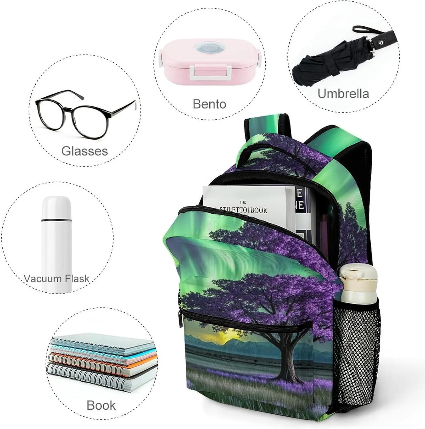 Small Backpacks Personalized Artistic Purple Tree Printing Travel Bag Lightweight Travel Backpack For Women Men