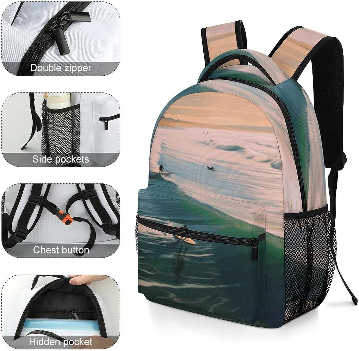 Small Backpacks Personalized Beach Surf Printing Travel Bag Lightweight Travel Backpack For Women Men