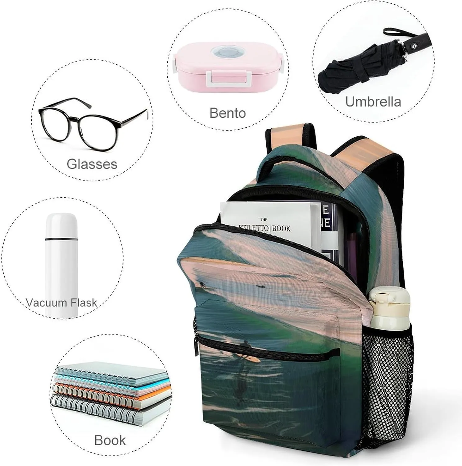 Small Backpacks Personalized Beach Surf Printing Travel Bag Lightweight Travel Backpack For Women Men