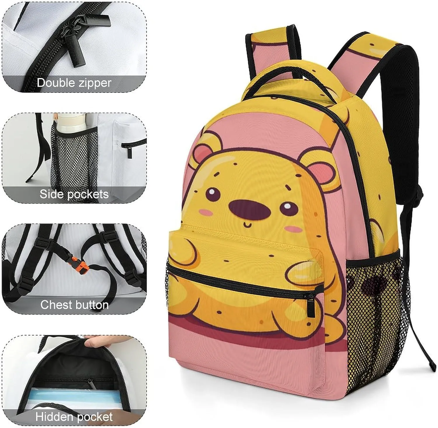 Small Backpacks Personalized Bear Shaped Potato Printing Travel Bag Lightweight Travel Backpack For Women Men