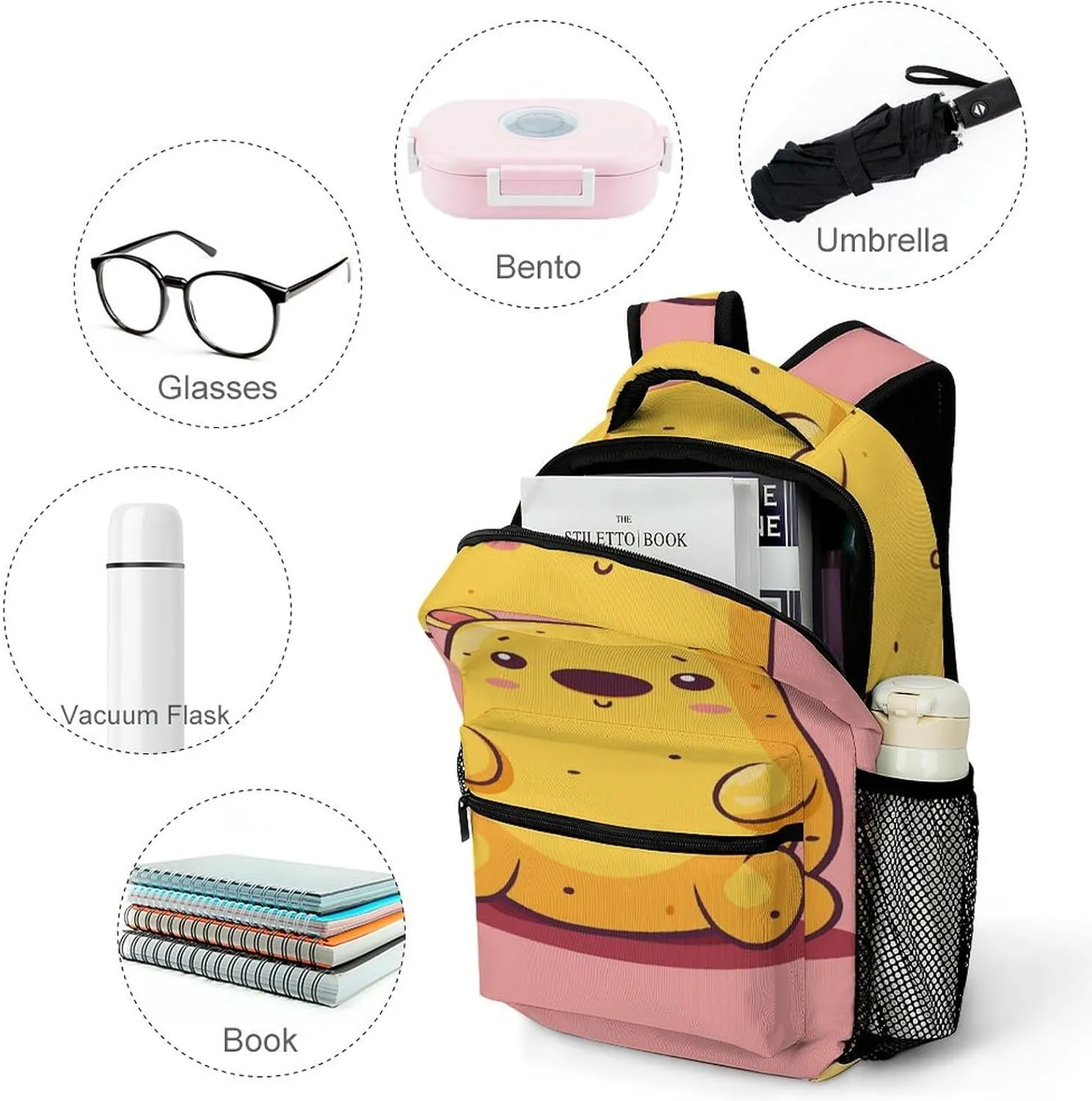 Small Backpacks Personalized Bear Shaped Potato Printing Travel Bag Lightweight Travel Backpack For Women Men