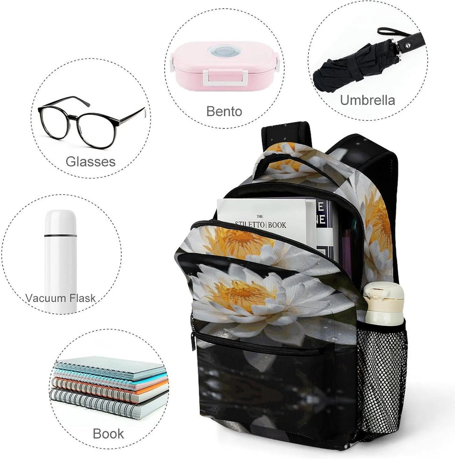 Small Backpacks Personalized Beautiful Flowers Printing Travel Bag Lightweight Travel Backpack For Women Men