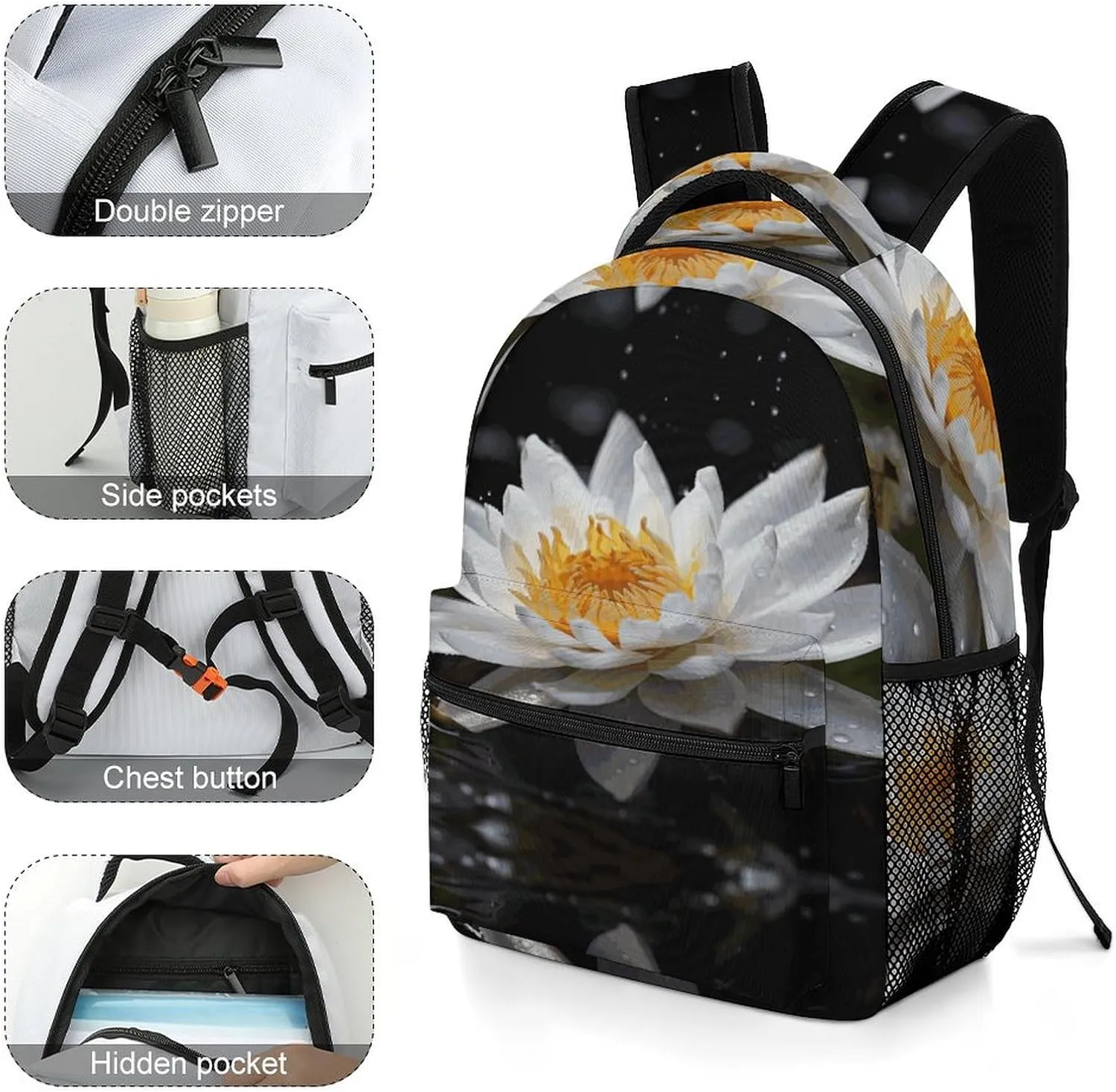 Small Backpacks Personalized Beautiful Flowers Printing Travel Bag Lightweight Travel Backpack For Women Men