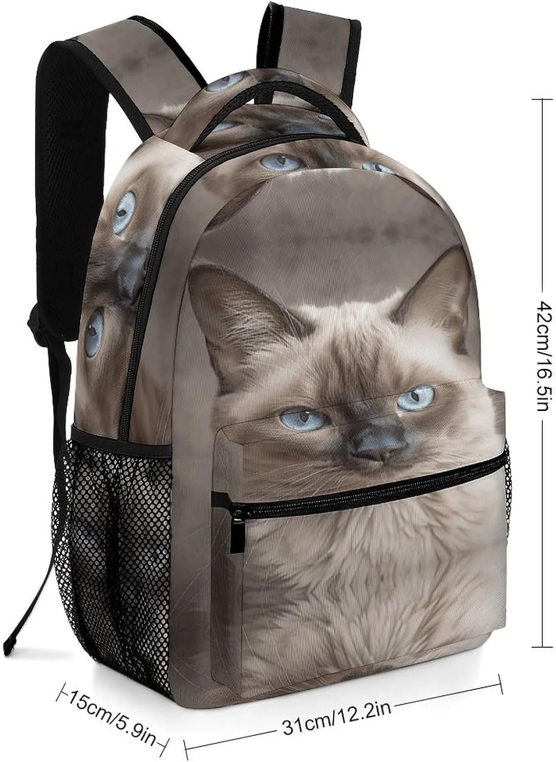 Small Backpacks Personalized Beautiful Siamese Close-up Printing Travel Bag Lightweight Travel Backpack For Women Men