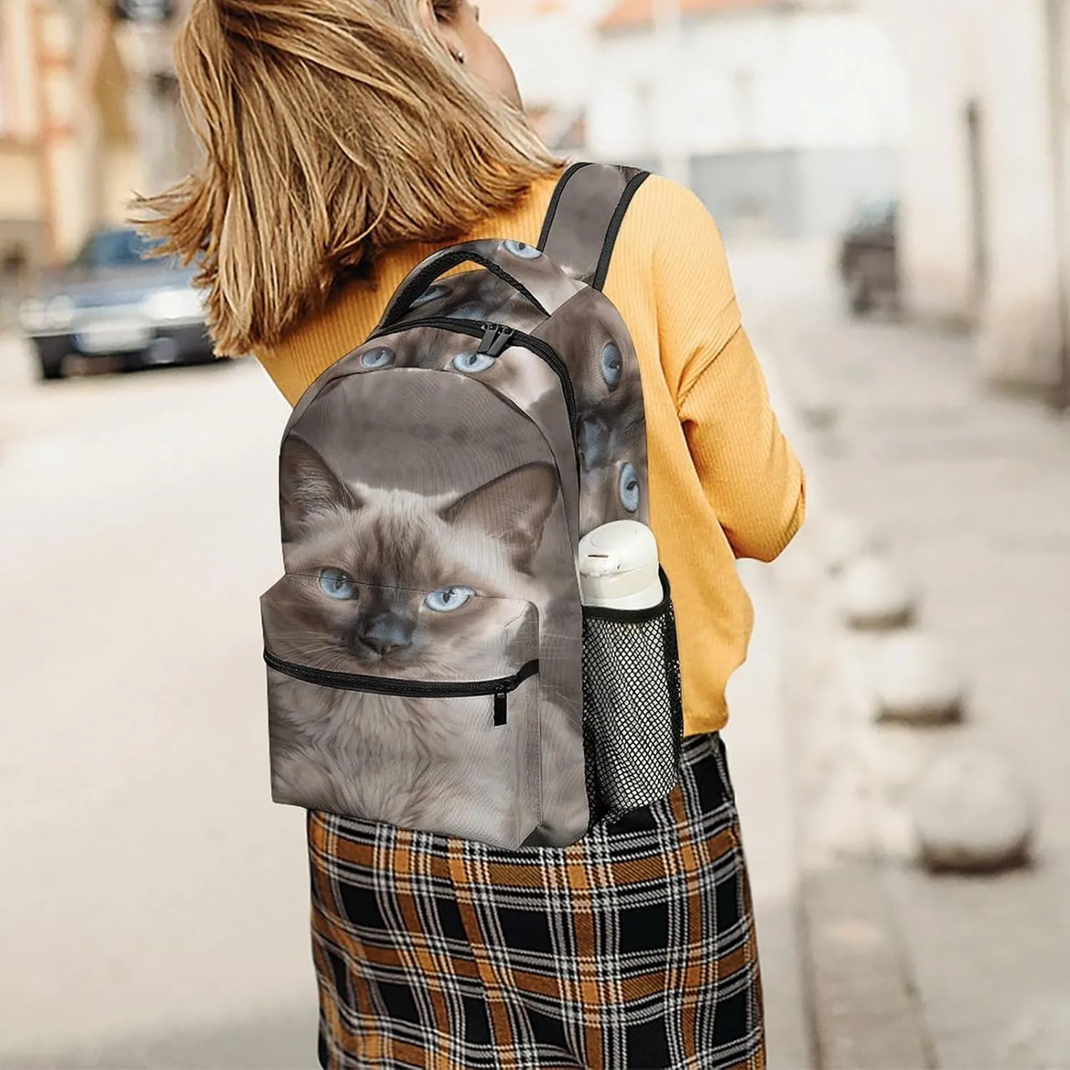 Small Backpacks Personalized Beautiful Siamese Close-up Printing Travel Bag Lightweight Travel Backpack For Women Men