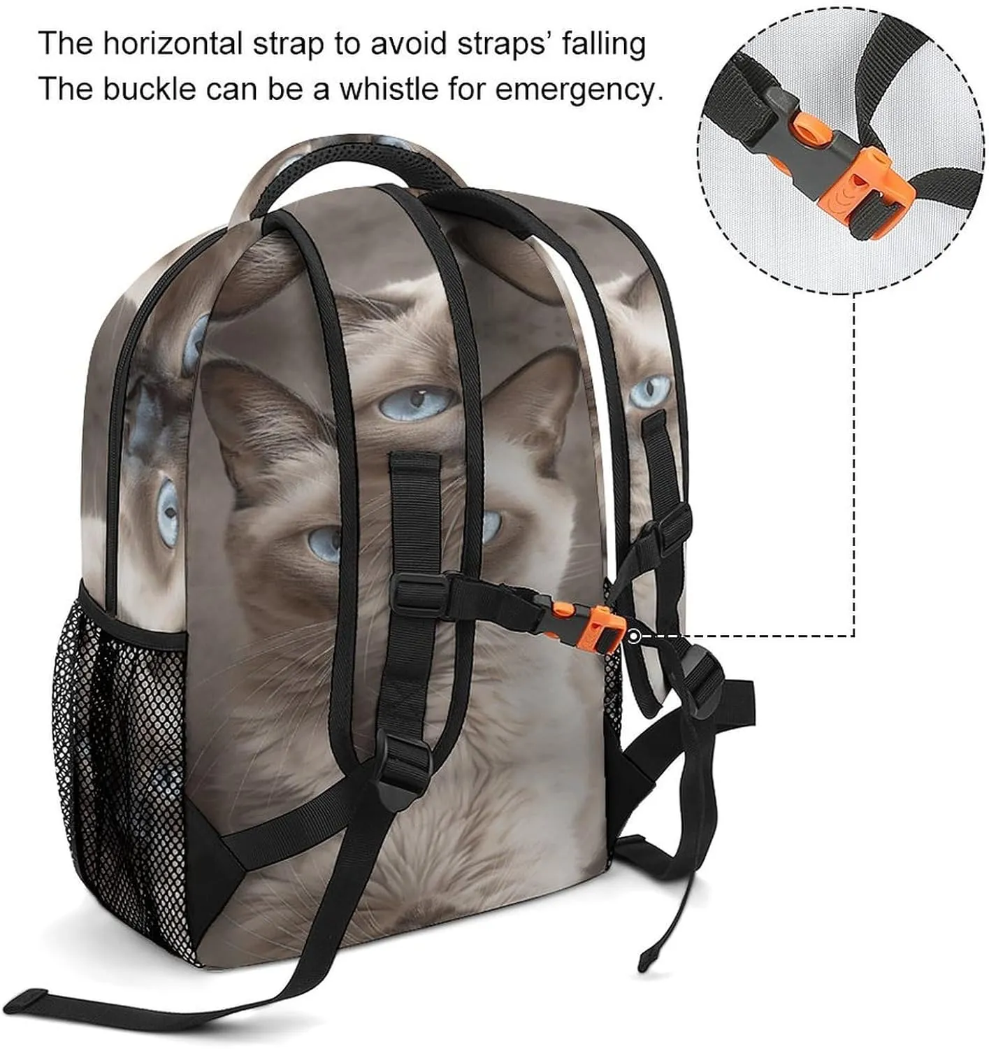 Small Backpacks Personalized Beautiful Siamese Close-up Printing Travel Bag Lightweight Travel Backpack For Women Men