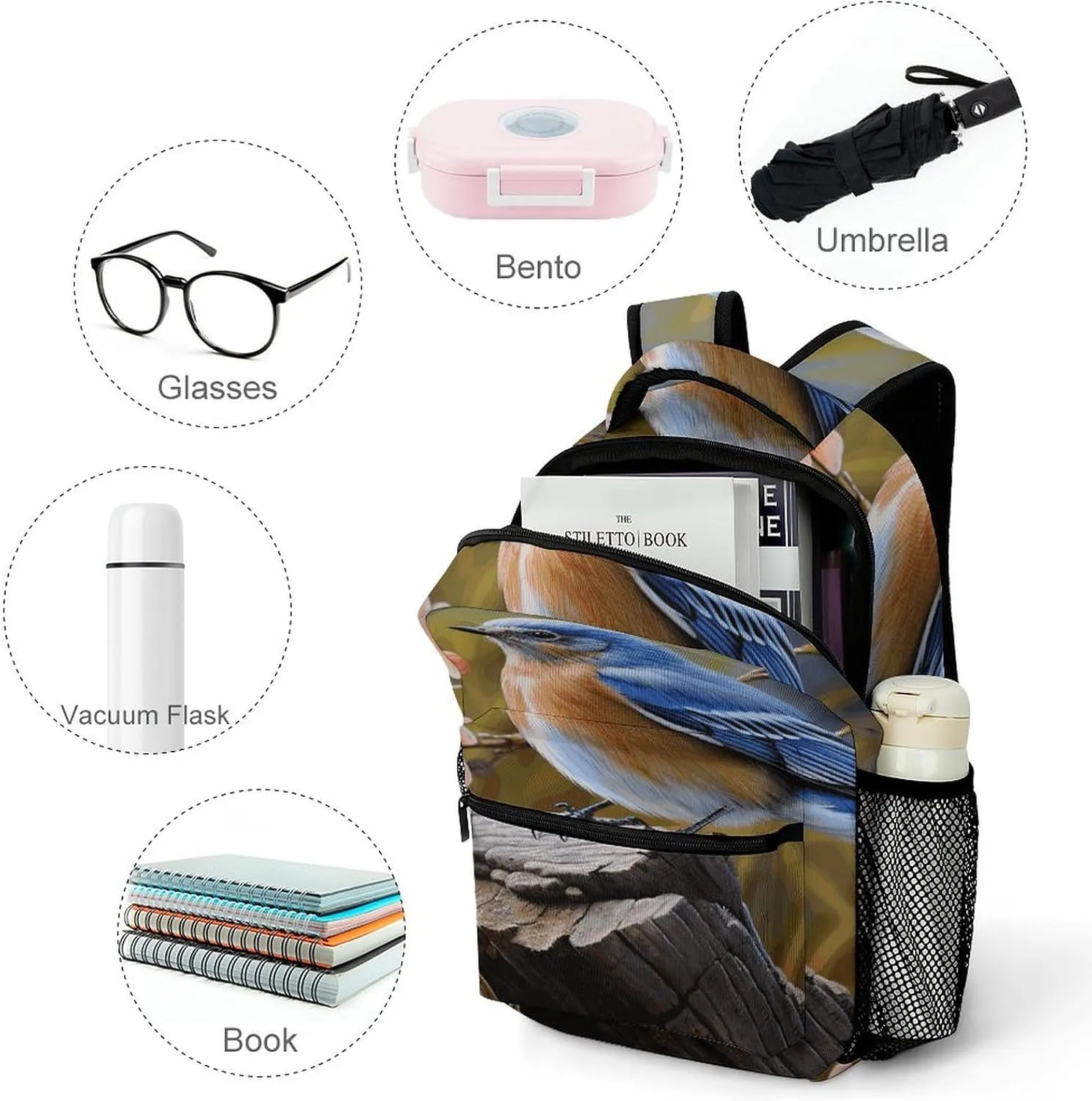 Small Backpacks Personalized Bird on The Branch Printing Travel Bag Lightweight Travel Backpack For Women Men