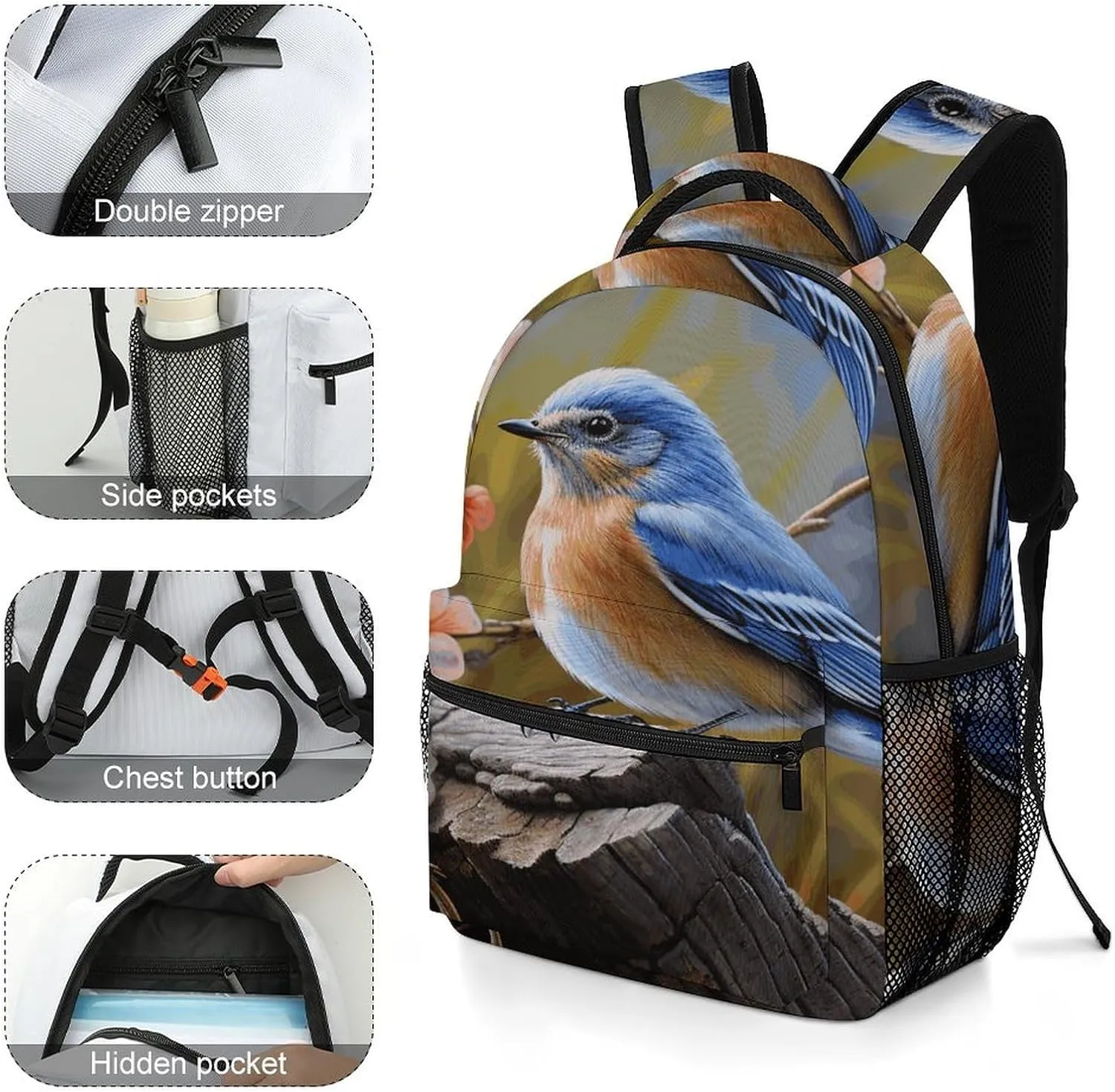 Small Backpacks Personalized Bird on The Branch Printing Travel Bag Lightweight Travel Backpack For Women Men