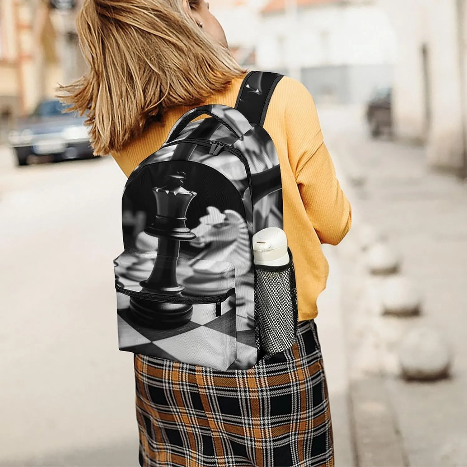 Small Backpacks Personalized Black And White Chess Printing Travel Bag Lightweight Travel Backpack For Women Men