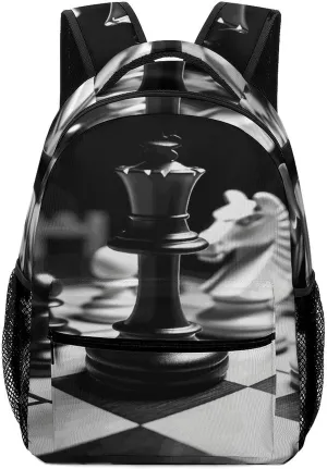 Small Backpacks Personalized Black And White Chess Printing Travel Bag Lightweight Travel Backpack For Women Men