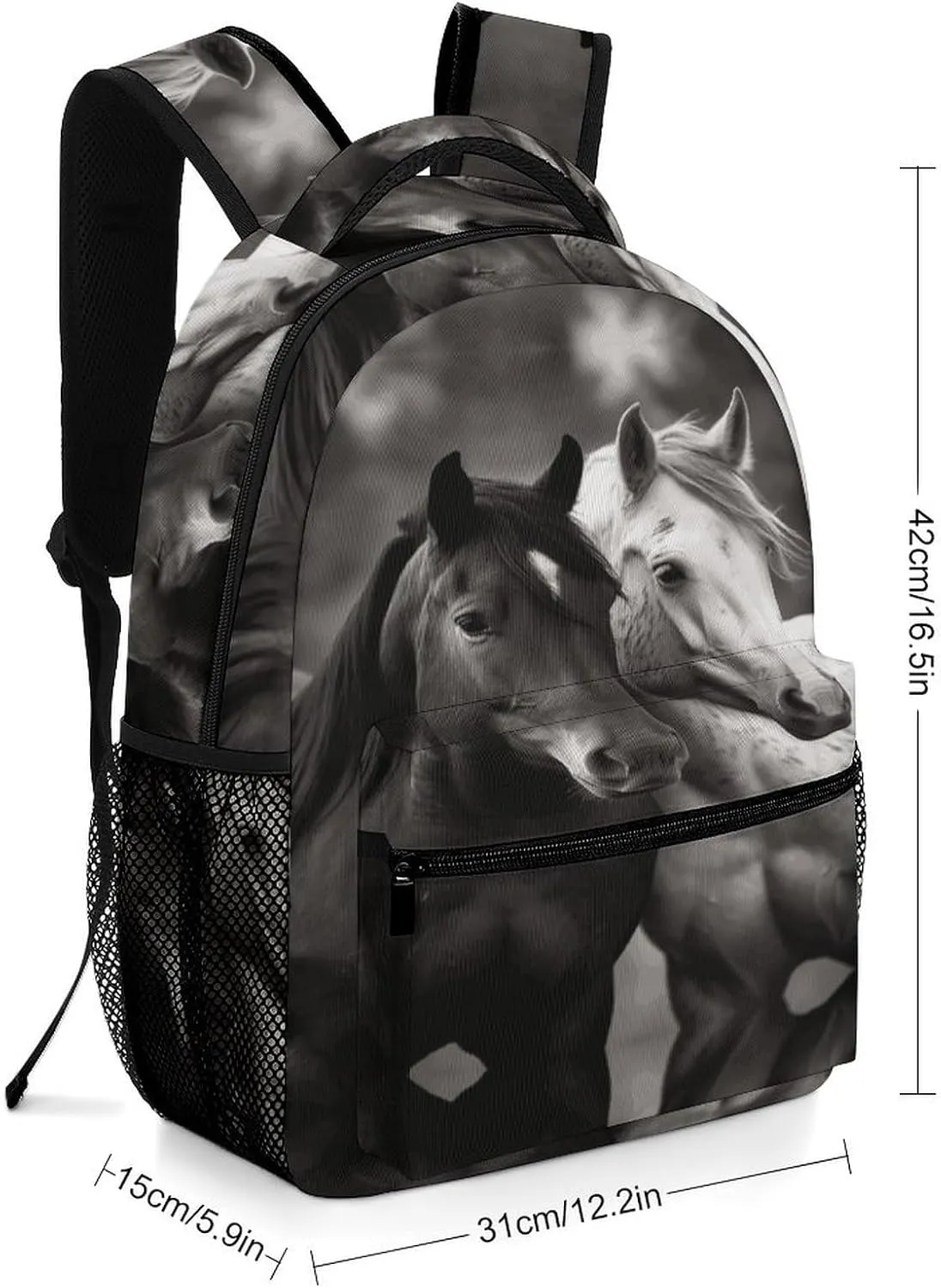 Small Backpacks Personalized Black And White Horses Printing Travel Bag Lightweight Travel Backpack For Women Men