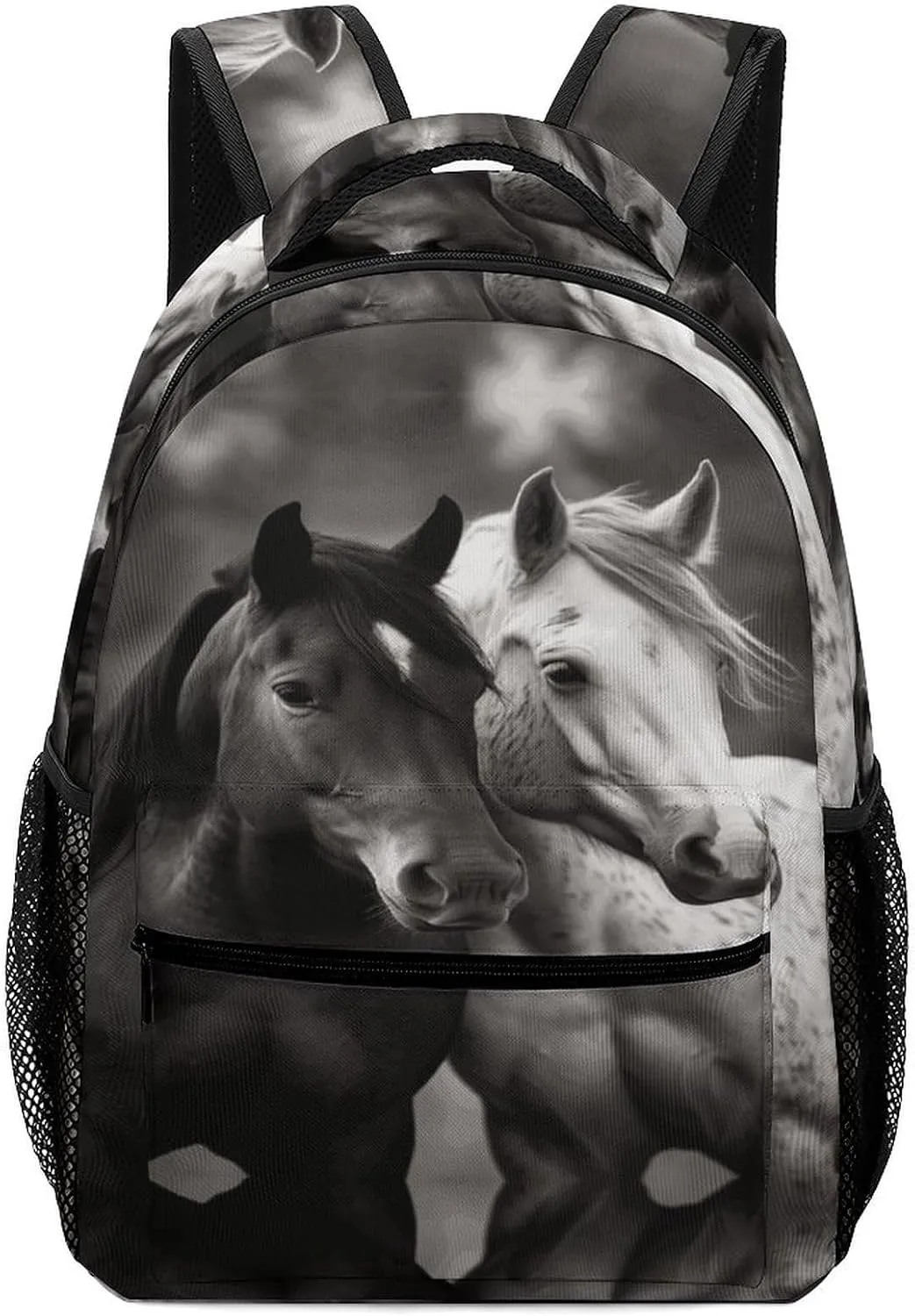Small Backpacks Personalized Black And White Horses Printing Travel Bag Lightweight Travel Backpack For Women Men