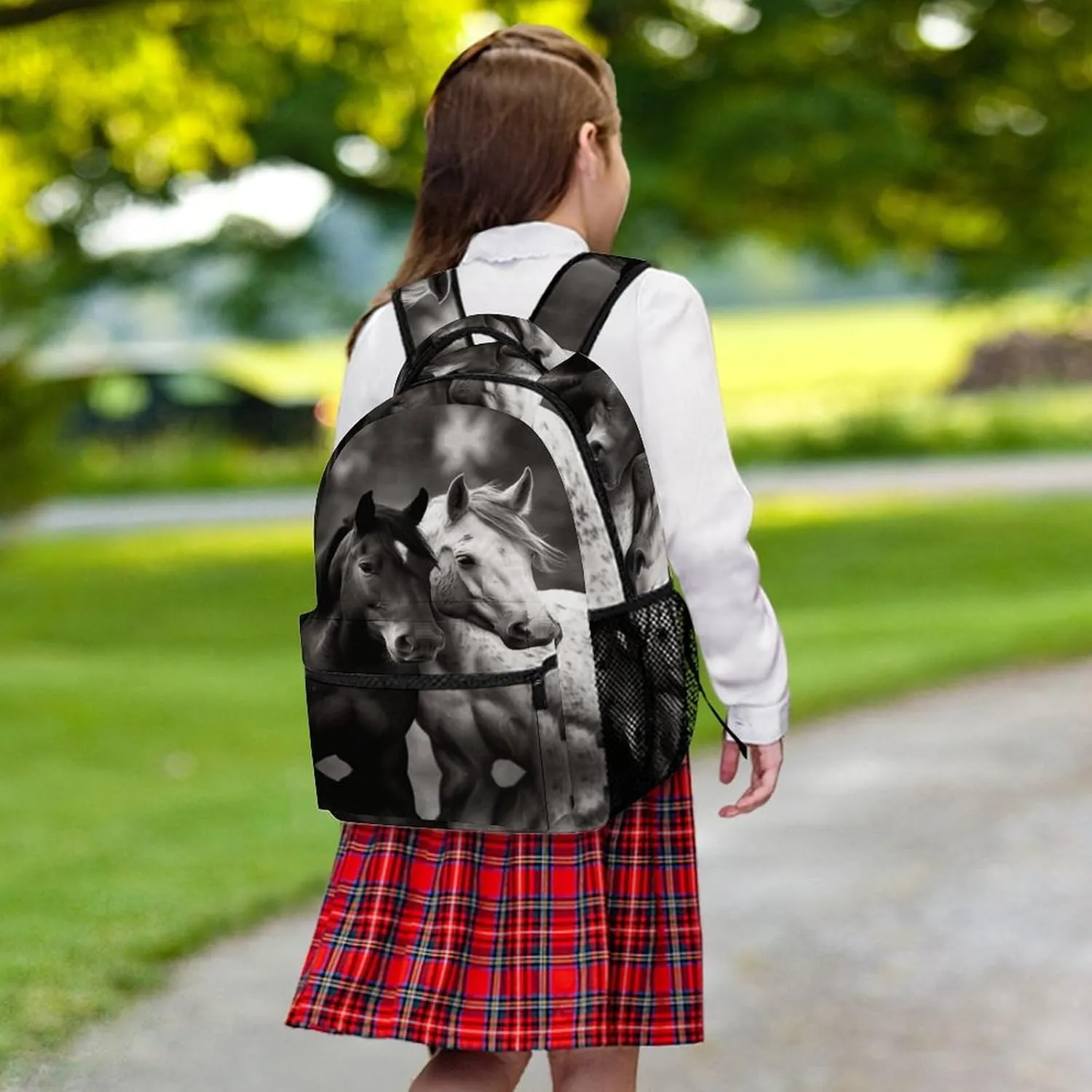 Small Backpacks Personalized Black And White Horses Printing Travel Bag Lightweight Travel Backpack For Women Men