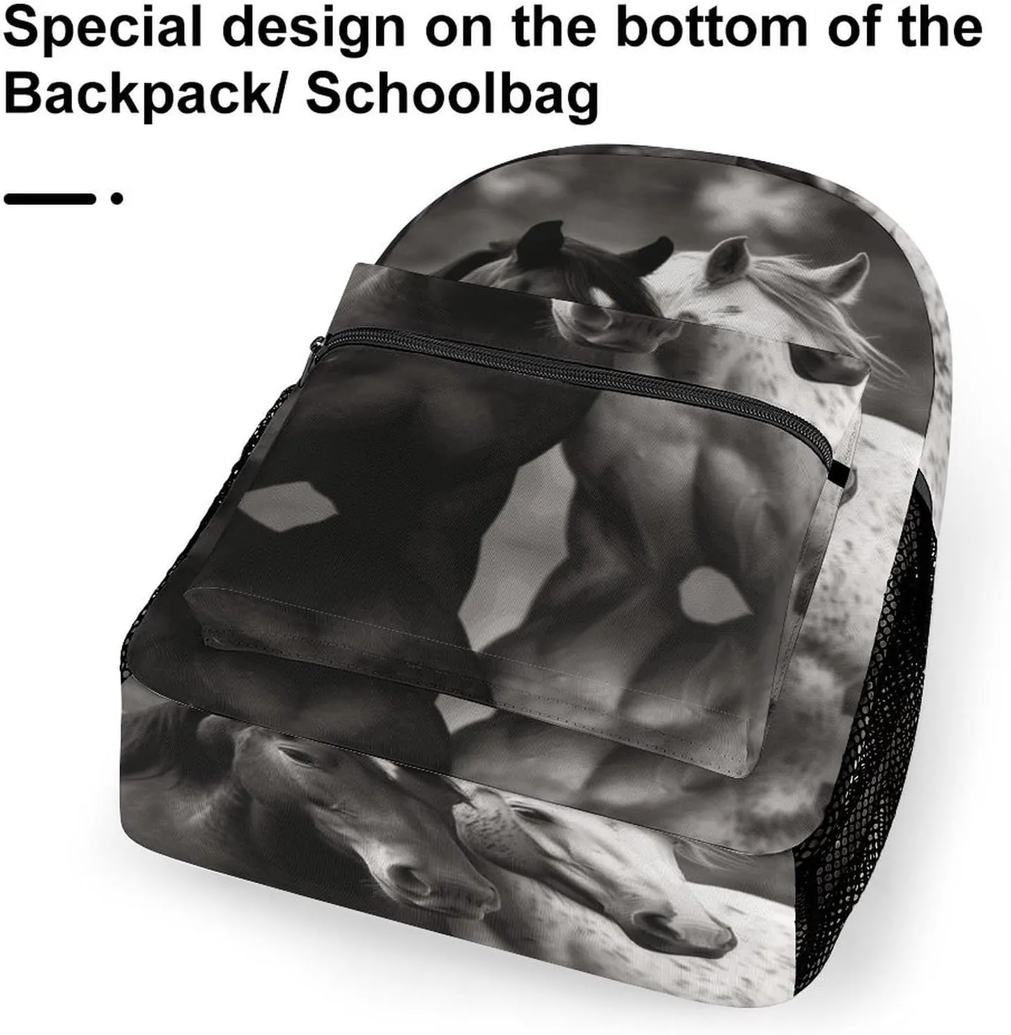 Small Backpacks Personalized Black And White Horses Printing Travel Bag Lightweight Travel Backpack For Women Men