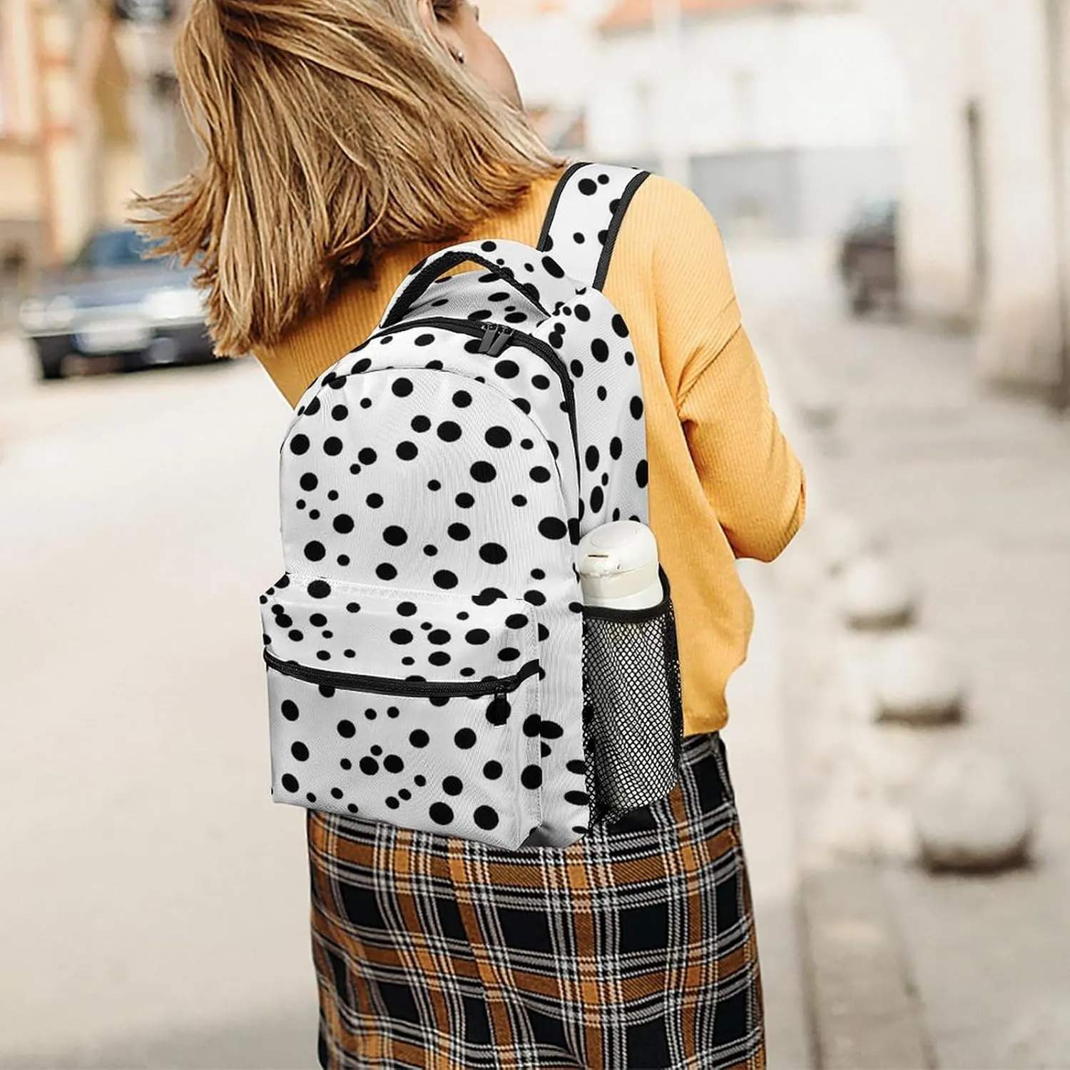 Small Backpacks Personalized Black And White Polka Dot Printing Travel Bag Lightweight Travel Backpack For Women Men