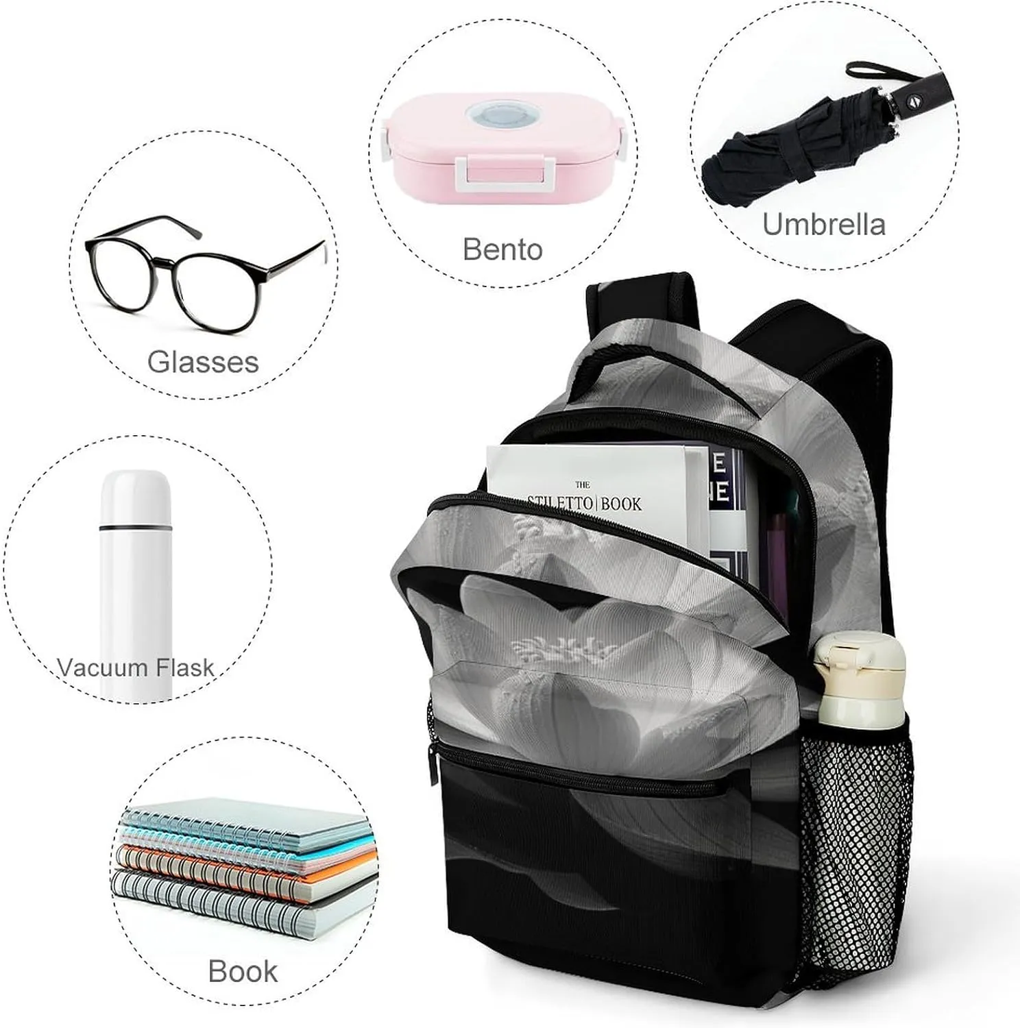 Small Backpacks Personalized Black And White Printing Travel Bag Lightweight Travel Backpack For Women Men