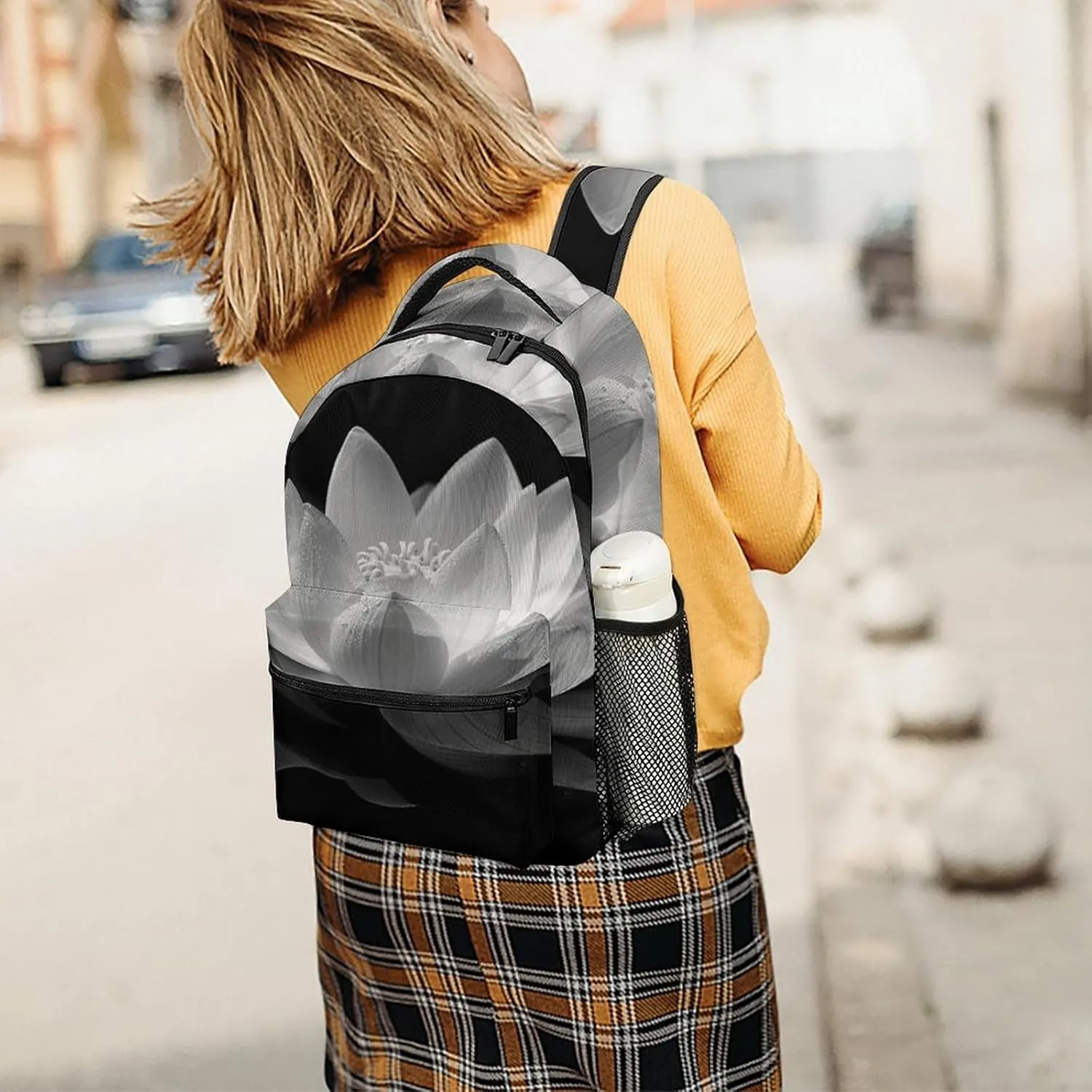 Small Backpacks Personalized Black And White Printing Travel Bag Lightweight Travel Backpack For Women Men