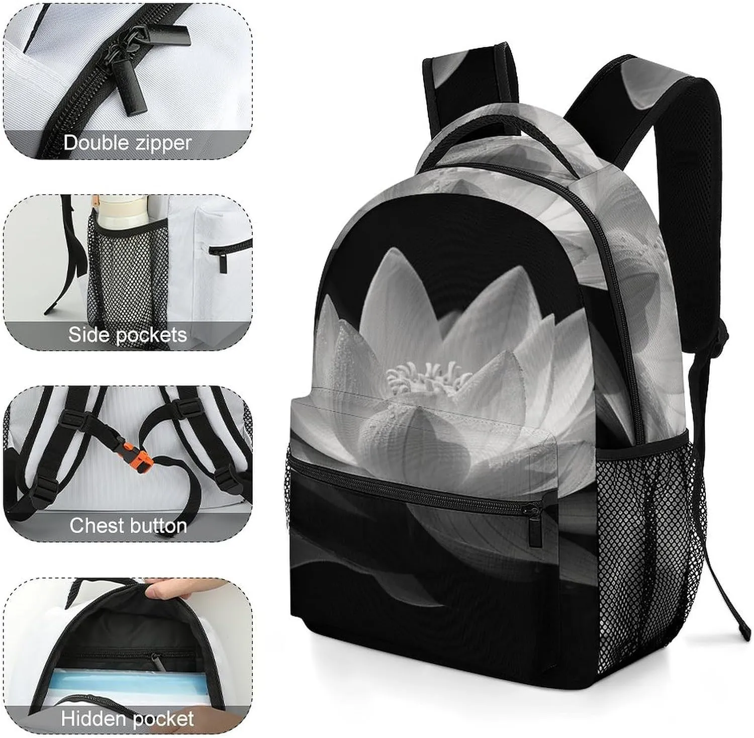 Small Backpacks Personalized Black And White Printing Travel Bag Lightweight Travel Backpack For Women Men