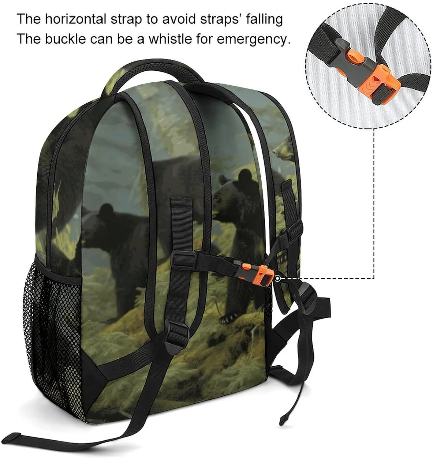 Small Backpacks Personalized Black Bears Printing Travel Bag Lightweight Travel Backpack For Women Men