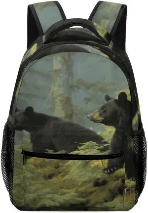 Small Backpacks Personalized Black Bears Printing Travel Bag Lightweight Travel Backpack For Women Men