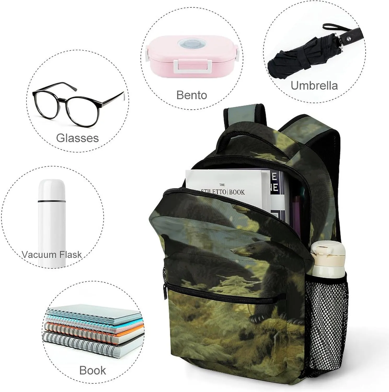 Small Backpacks Personalized Black Bears Printing Travel Bag Lightweight Travel Backpack For Women Men