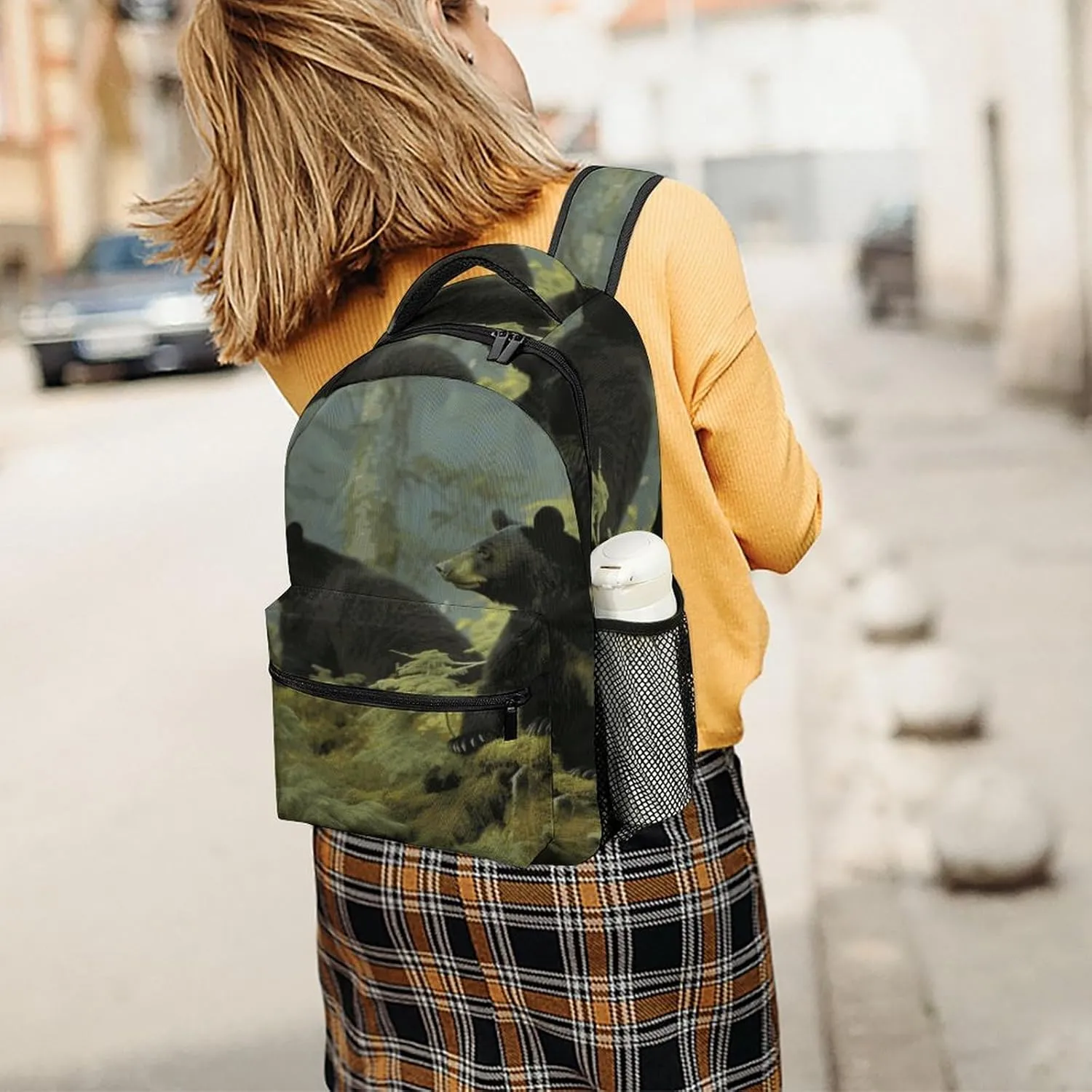 Small Backpacks Personalized Black Bears Printing Travel Bag Lightweight Travel Backpack For Women Men
