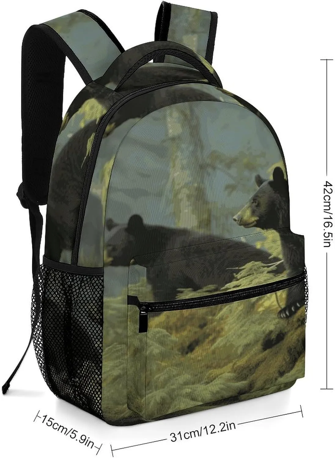 Small Backpacks Personalized Black Bears Printing Travel Bag Lightweight Travel Backpack For Women Men