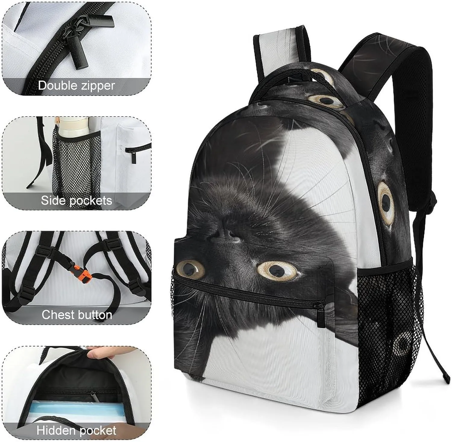 Small Backpacks Personalized Black Little Animal Printing Travel Bag Lightweight Travel Backpack For Women Men