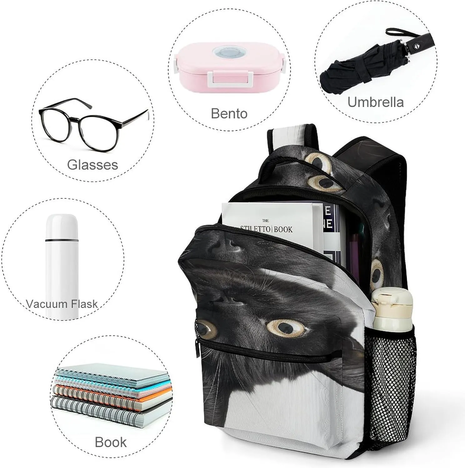 Small Backpacks Personalized Black Little Animal Printing Travel Bag Lightweight Travel Backpack For Women Men