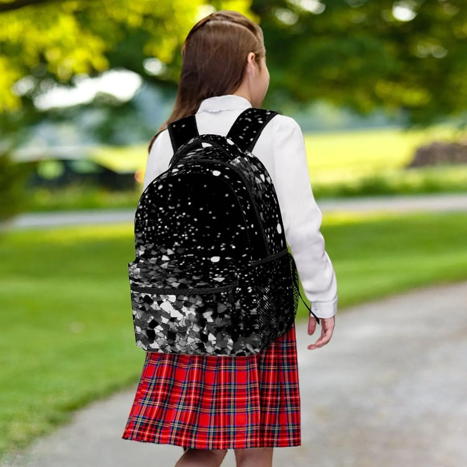 Small Backpacks Personalized Black White Glitter Printing Travel Bag Lightweight Travel Backpack For Women Men