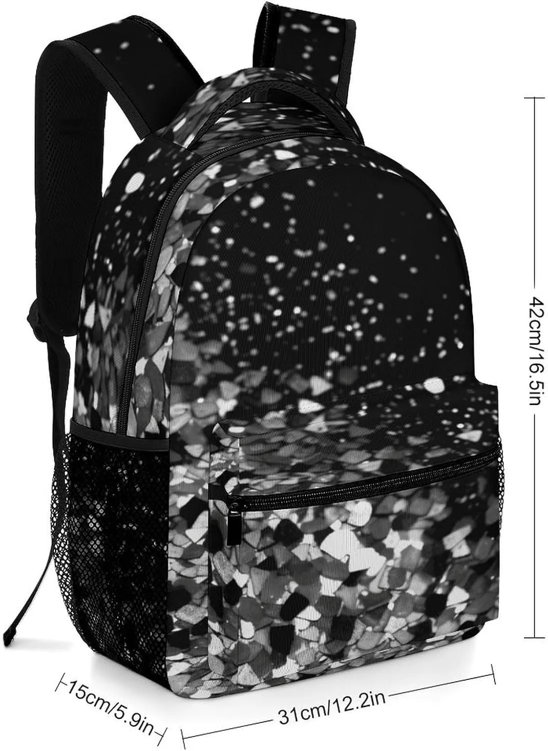 Small Backpacks Personalized Black White Glitter Printing Travel Bag Lightweight Travel Backpack For Women Men