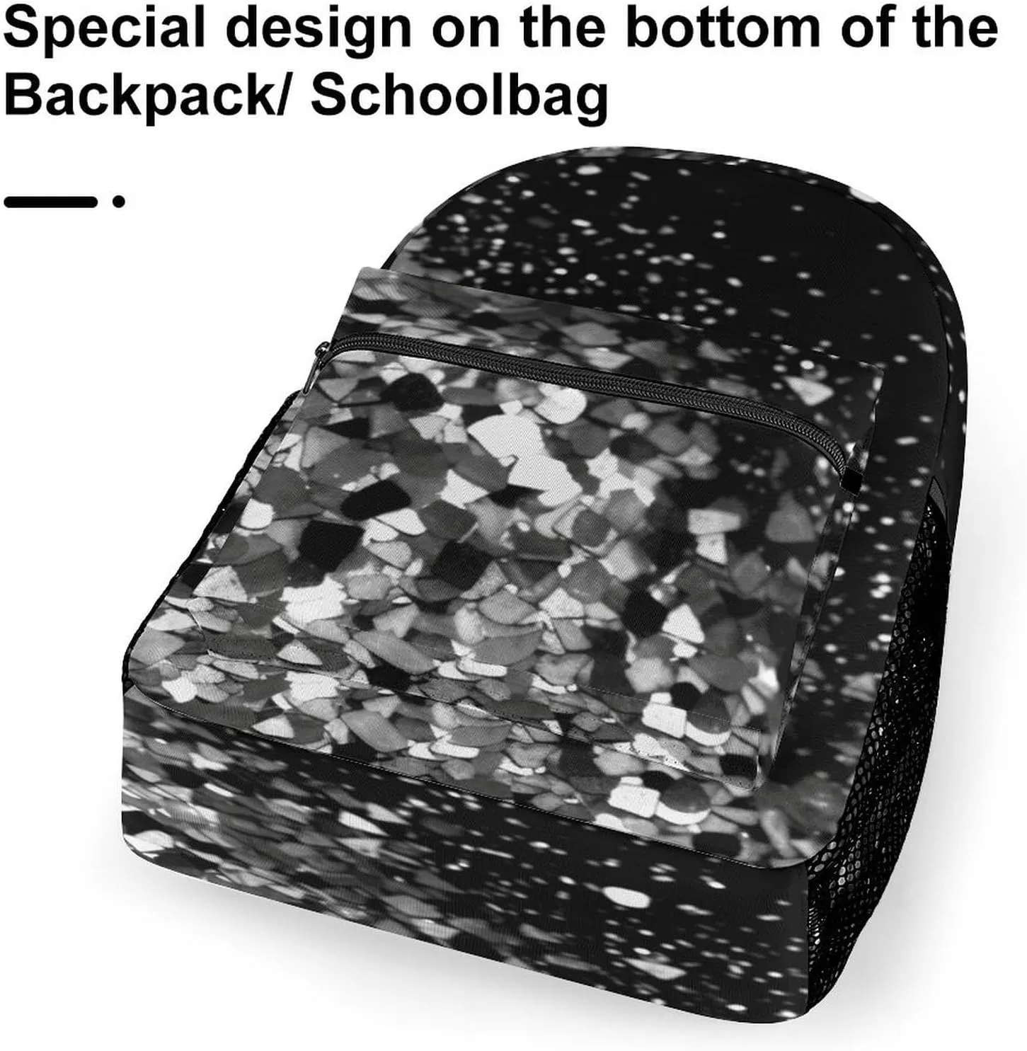 Small Backpacks Personalized Black White Glitter Printing Travel Bag Lightweight Travel Backpack For Women Men