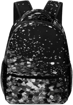 Small Backpacks Personalized Black White Glitter Printing Travel Bag Lightweight Travel Backpack For Women Men